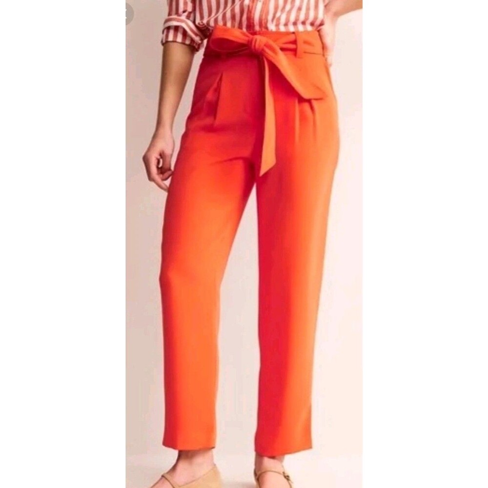 Boden Melina Orange Paperbag Tie Belt Trouser Tapered Leg Hi Rise Dressy Pant 10